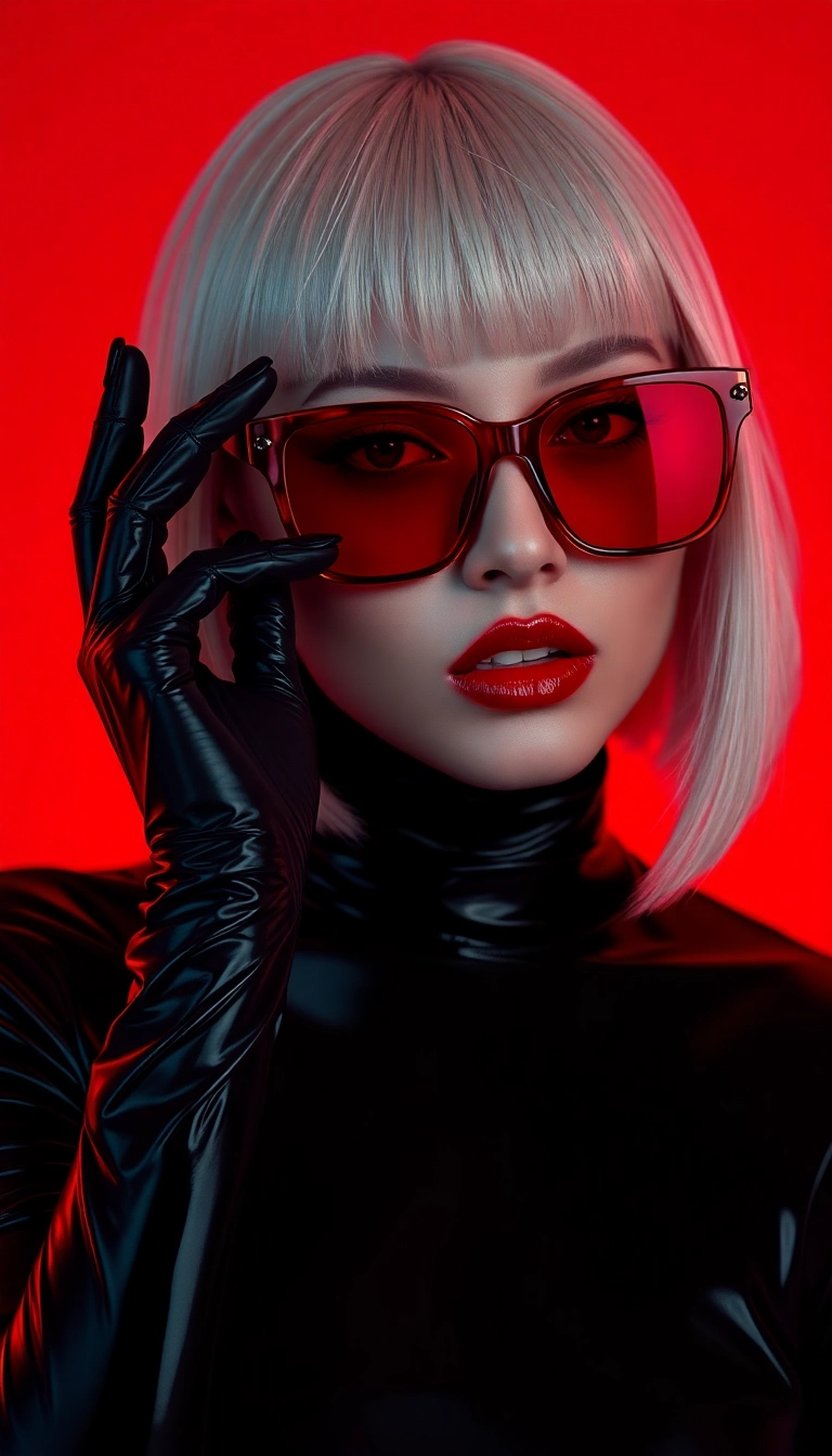 Free AI Y2K Woman Fashion Model in Black and Red iPhone Exquisite Wallpaper